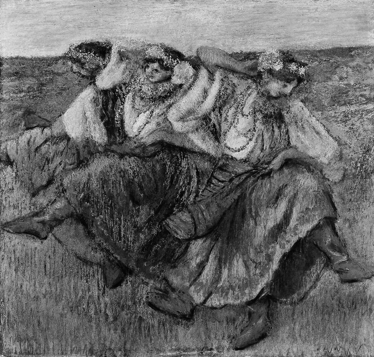 Dancers in Ukrainian Dress, Edgar Degas (French, Paris 1834–1917 Paris), Charcoal and pastel, on tracing paper, mounted on cardboard