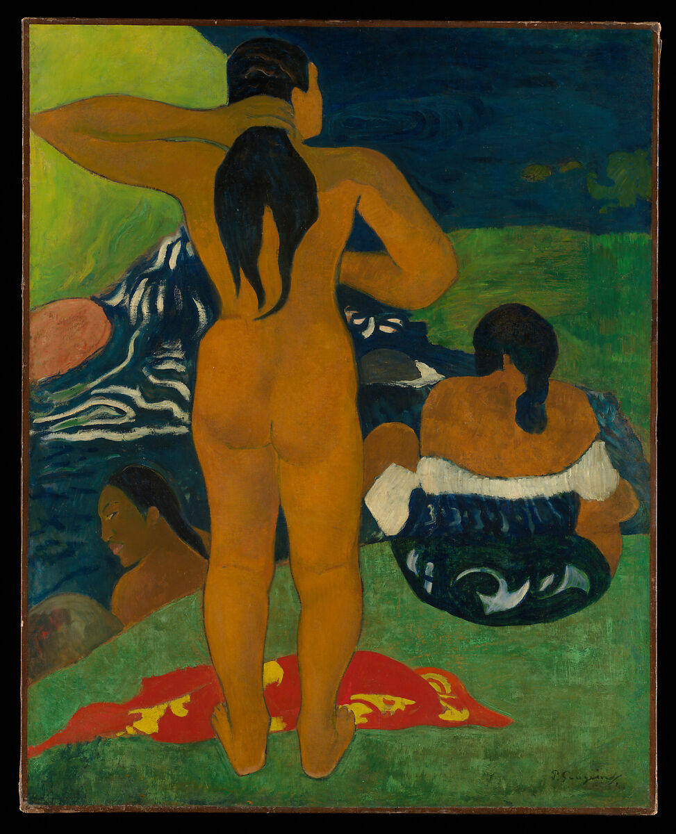 Tahitian Women Bathing, Paul Gauguin (French, Paris 1848–1903 Atuona, Hiva Oa, Marquesas Islands), Oil on paper, laid down on canvas 