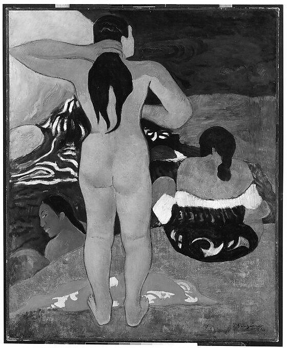 Tahitian Women Bathing, Paul Gauguin (French, Paris 1848–1903 Atuona, Hiva Oa, Marquesas Islands), Oil on paper, laid down on canvas