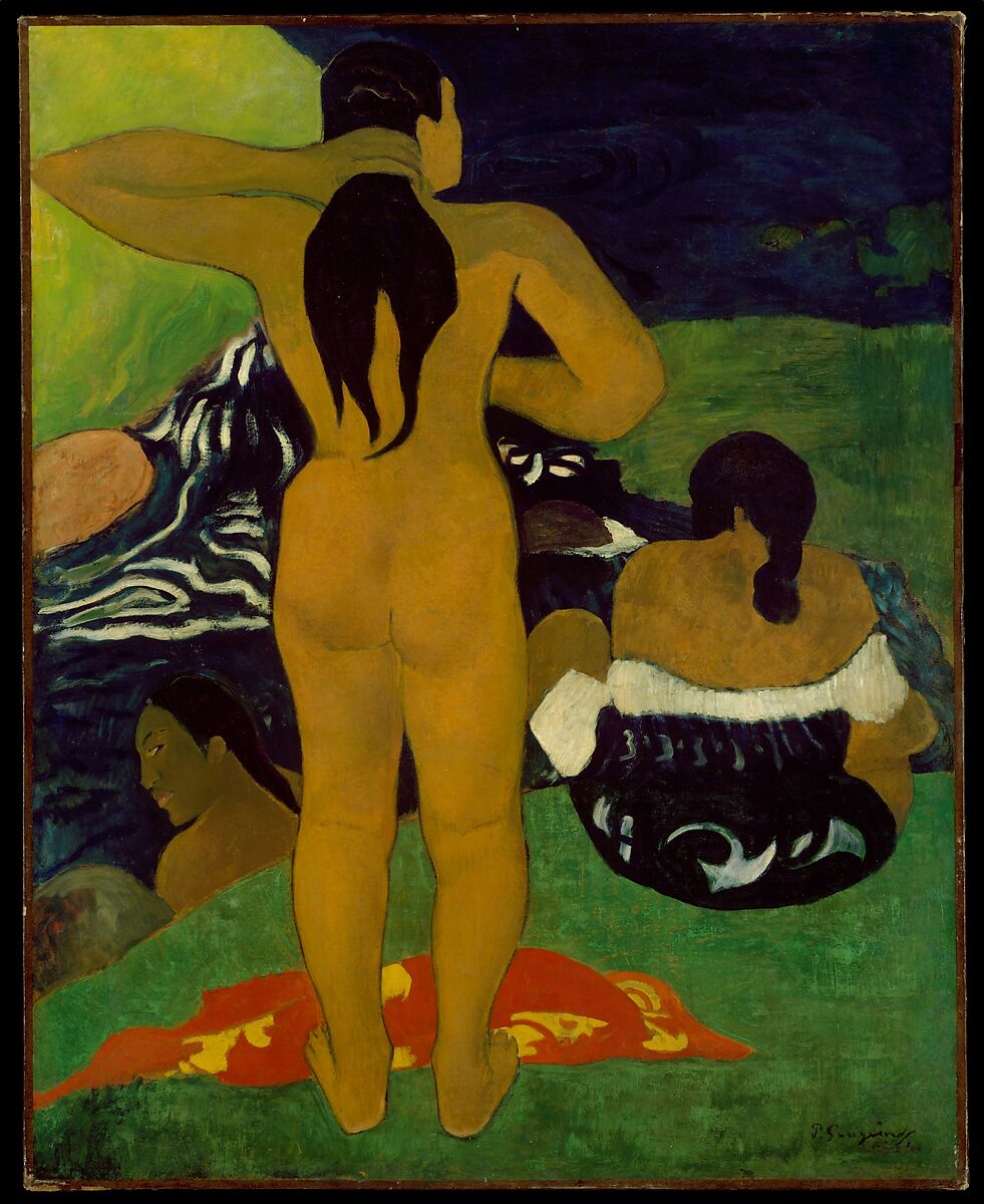 Tahitian Women Bathing, Paul Gauguin (French, Paris 1848–1903 Atuona, Hiva Oa, Marquesas Islands), Oil on paper, laid down on canvas 