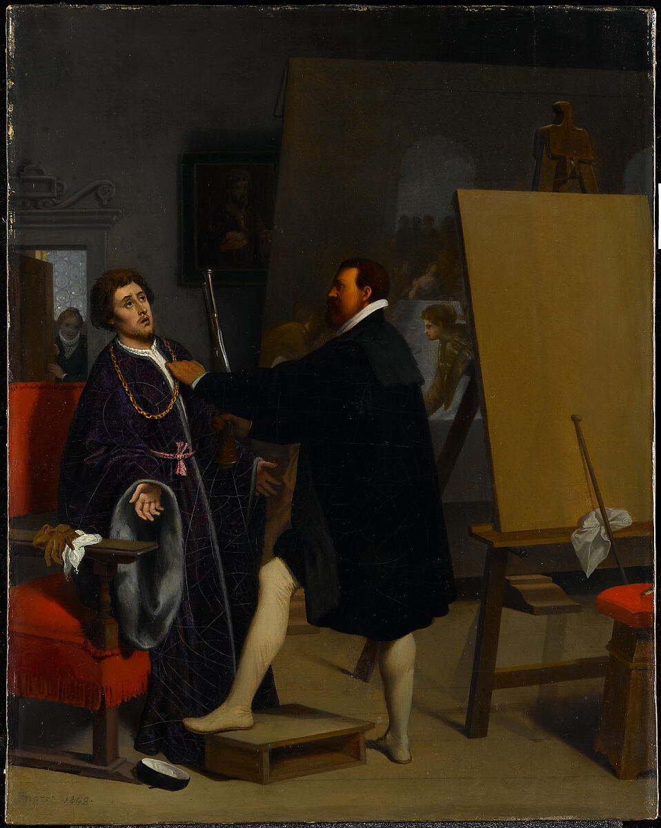 Aretino in the Studio of Tintoretto, Jean Auguste Dominique Ingres (French, Montauban 1780–1867 Paris), Oil on canvas 