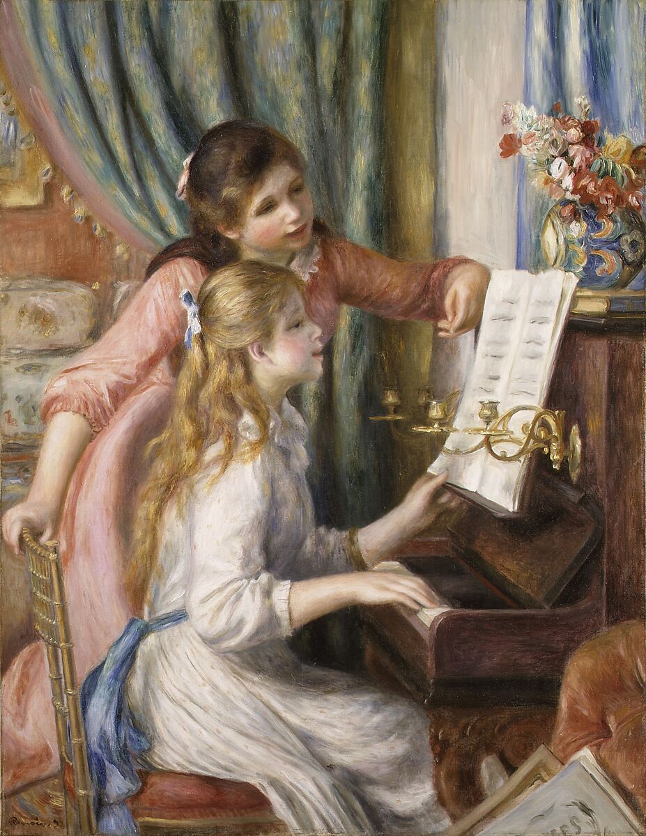Two Young Girls at the Piano, Auguste Renoir (French, Limoges 1841–1919 Cagnes-sur-Mer), Oil on canvas