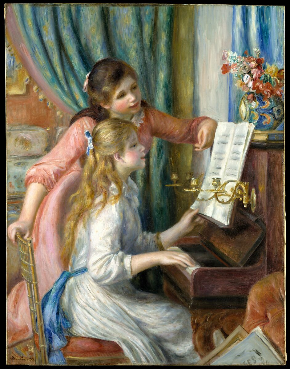 Two Young Girls at the Piano, Auguste Renoir (French, Limoges 1841–1919 Cagnes-sur-Mer), Oil on canvas 