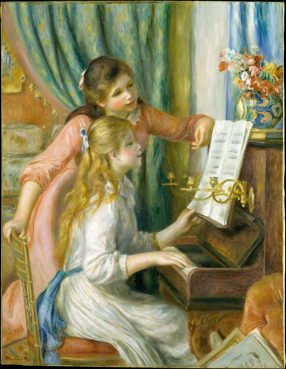Two Young Girls at the Piano, Auguste Renoir (French, Limoges 1841–1919 Cagnes-sur-Mer), Oil on canvas