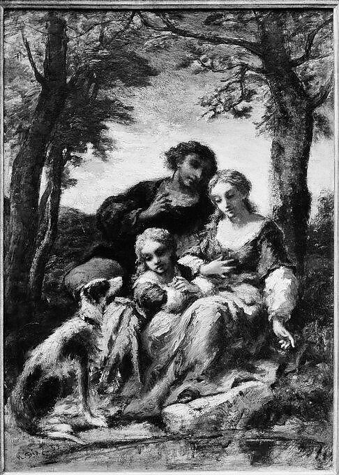 Figures and a Dog in a Landscape, Narcisse-Virgile Diaz de la Peña (French, Bordeaux 1808–1876 Menton), Oil on wood