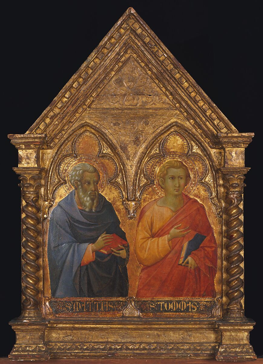 Saints Matthias and Thomas, Bartolomeo Bulgarini (Italian, Siena, active 1337–78), Tempera on wood, gold ground 