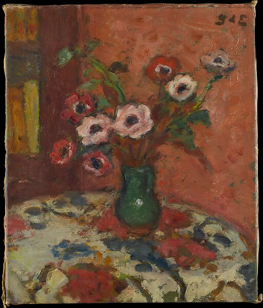 Anemones on a Flowered Tablecloth, Georges d'Espagnat (French, 1870–1950), Oil on canvas