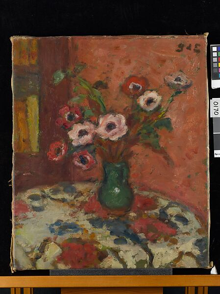 Anemones on a Flowered Tablecloth, Georges d'Espagnat (French, 1870–1950), Oil on canvas