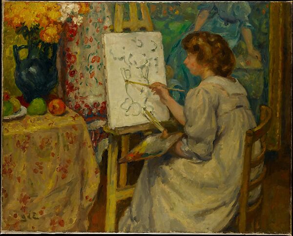 Girl Painting at an Easel, Georges d'Espagnat (French, 1870–1950), Oil on canvas
