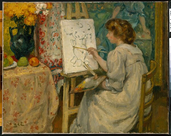 Girl Painting at an Easel, Georges d&#39;Espagnat (French, 1870–1950), Oil on canvas 
