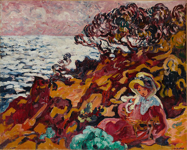 Woman on the Seashore (Jeune Femme sur les rochers à Anthéor), Louis Valtat (French, Dieppe 1869–1952 Paris), Oil on canvas 