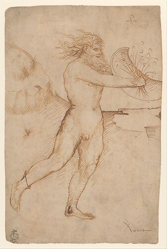 Bearded Nude Male Figure Running Toward the Right