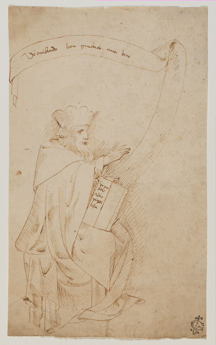 Seated Man with a Book and a Scroll, Stefano da Verona (Stefano di Giovanni d'Arbosio di Francia)  Italian, Pen and brown ink.