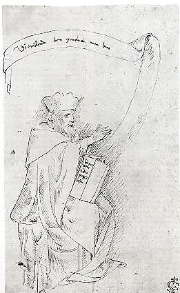 Seated Man with a Book and a Scroll, Veronese School, Workshop of Stefano da Verona (Stefano di Giovanni d'Arbosio di Francia) (Italian, Paris or Pavia ca. 1374/75–after 1438 Verona), Pen and brown ink.