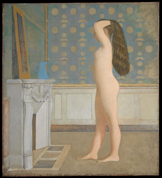 Nude in Front of a Mantel, Balthus (Balthasar Klossowski) (French, Paris 1908–2001 Rossinière), Oil on canvas 