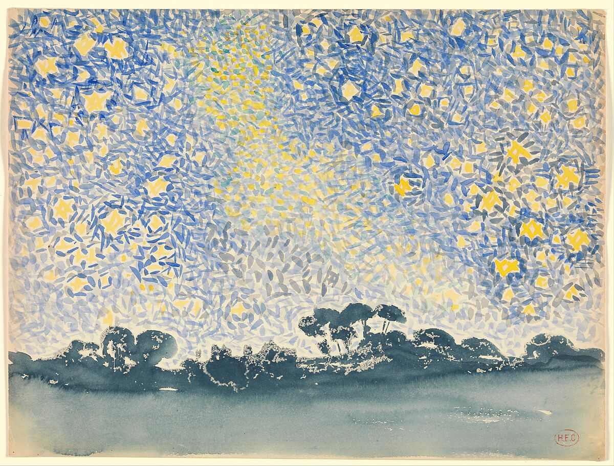 Landscape with Stars, Henri-Edmond Cross (Henri-Edmond Delacroix) (French, Douai 1856–1910 Saint-Clair), Watercolor on white wove paper 