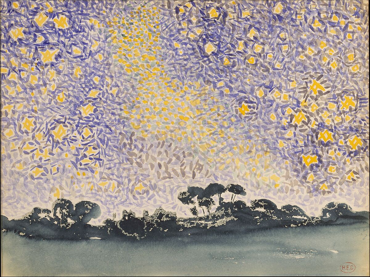 Landscape with Stars, Henri-Edmond Cross (Henri-Edmond Delacroix) (French, Douai 1856–1910 Saint-Clair), Watercolor on white wove paper