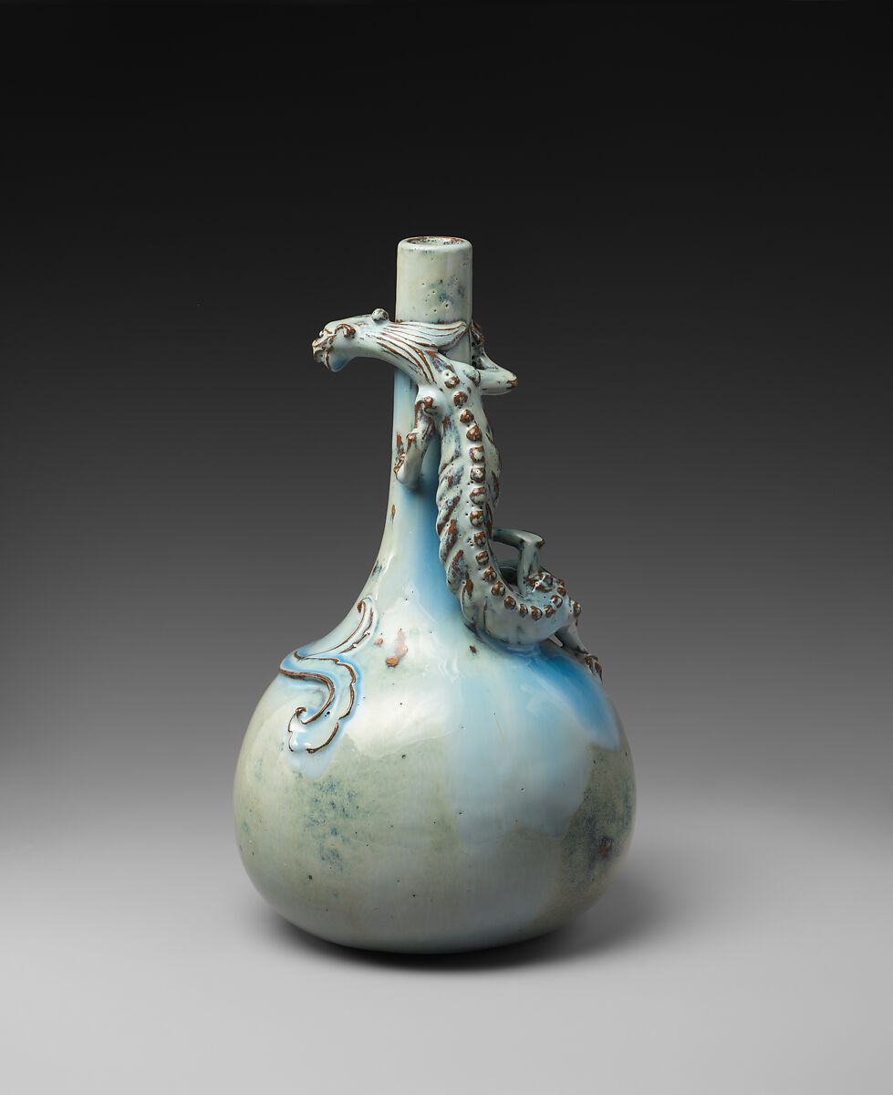 Vase with coiled dragon, Stoneware with bluish green glaze (Yixing ware), China