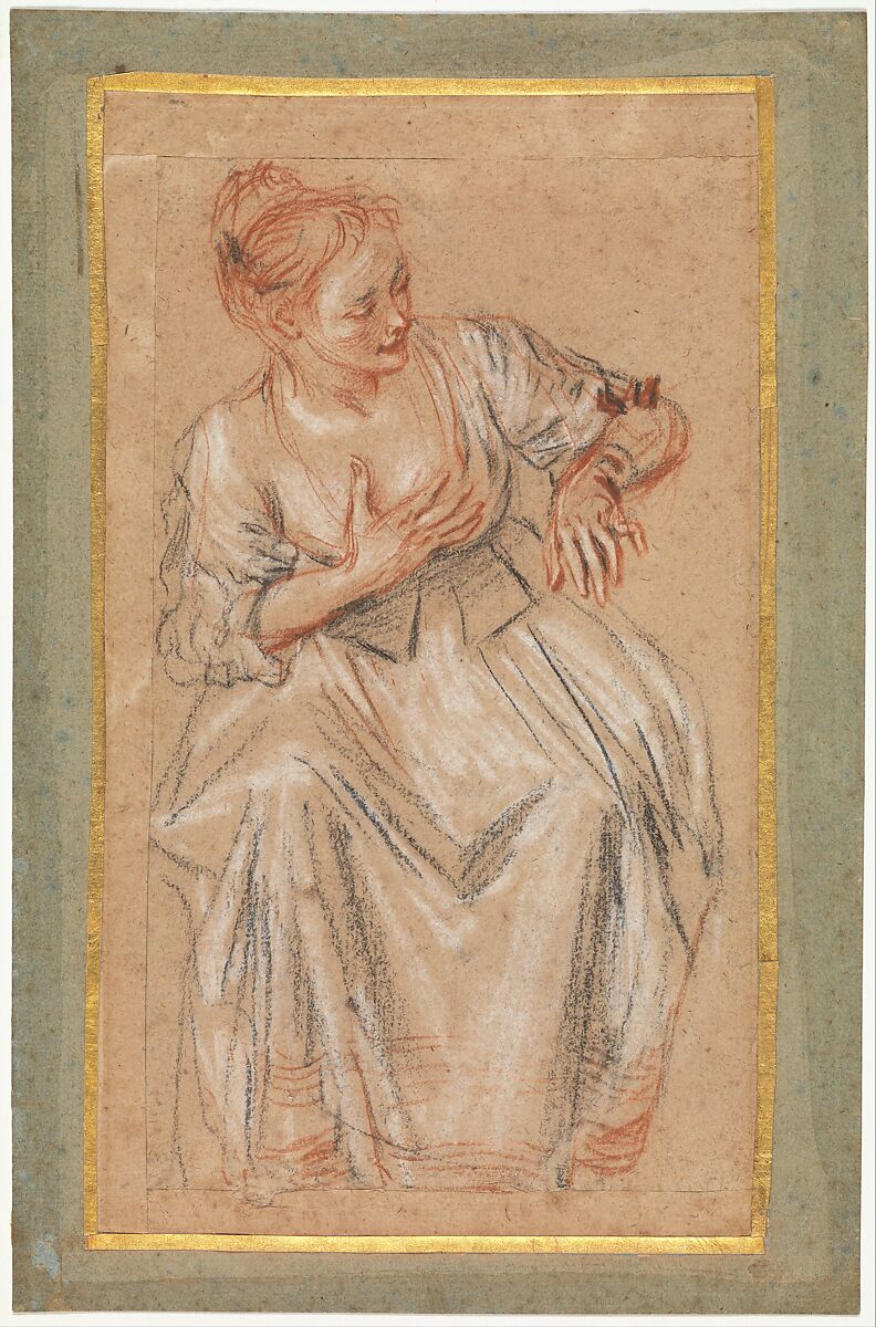 Seated Woman, Antoine Watteau (French, Valenciennes 1684–1721 Nogent-sur-Marne), Black, red and white chalk 