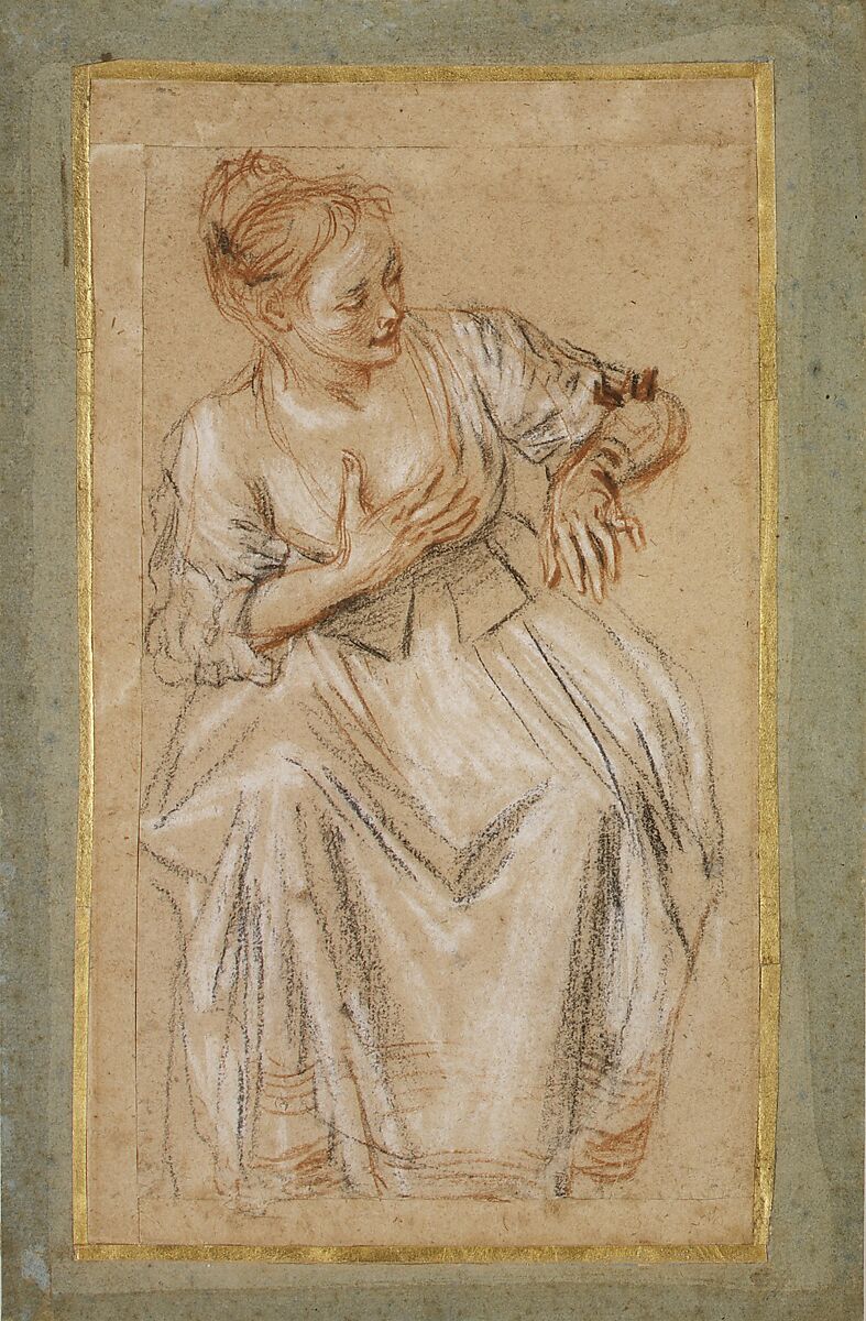 Seated Woman, Antoine Watteau (French, Valenciennes 1684–1721 Nogent-sur-Marne), Black, red and white chalk