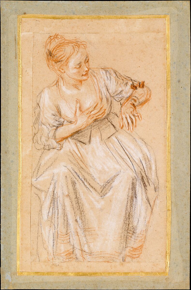 Seated Woman, Antoine Watteau (French, Valenciennes 1684–1721 Nogent-sur-Marne), Black, red and white chalk