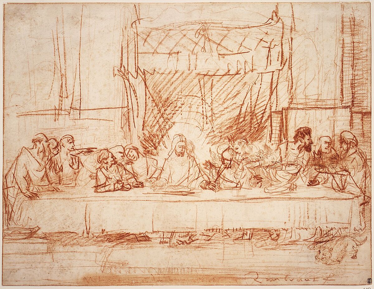 The Last Supper, after Leonardo da Vinci, Rembrandt (Rembrandt van Rijn) (Dutch, Leiden 1606–1669 Amsterdam), Red chalk