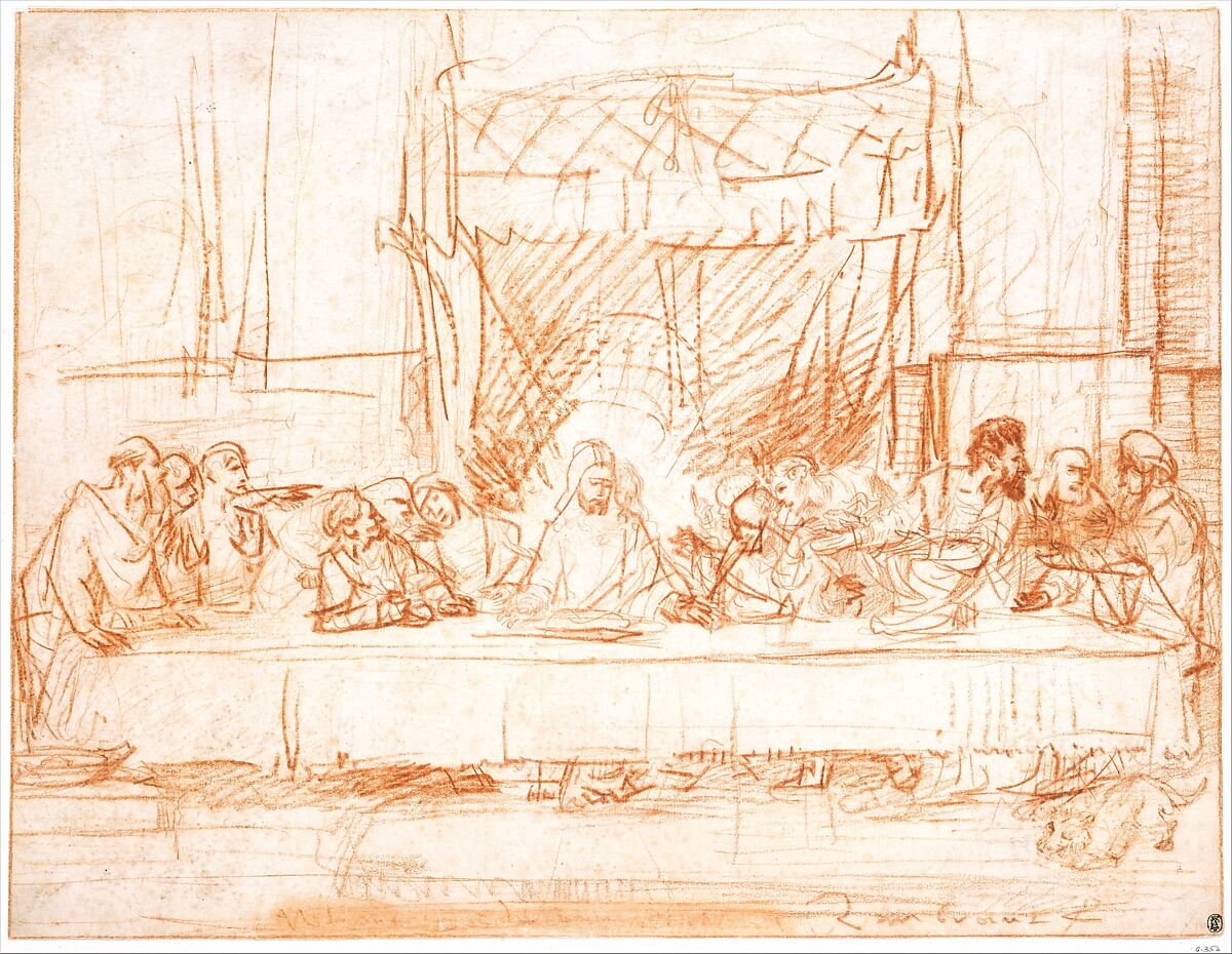 The Last Supper, after Leonardo da Vinci, Rembrandt (Rembrandt van Rijn) (Dutch, Leiden 1606–1669 Amsterdam), Red chalk