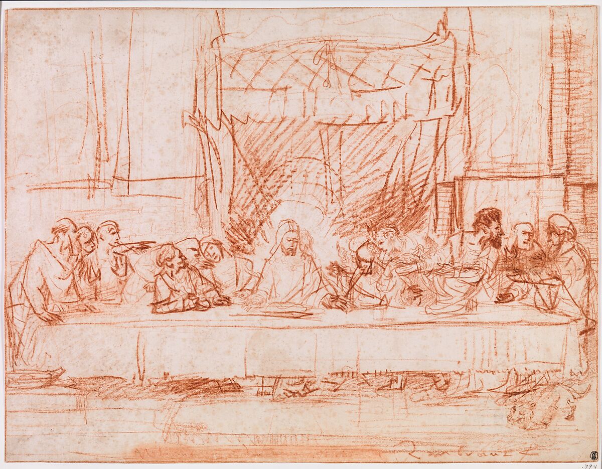 The Last Supper, after Leonardo da Vinci, Rembrandt (Rembrandt van Rijn) (Dutch, Leiden 1606–1669 Amsterdam), Red chalk 