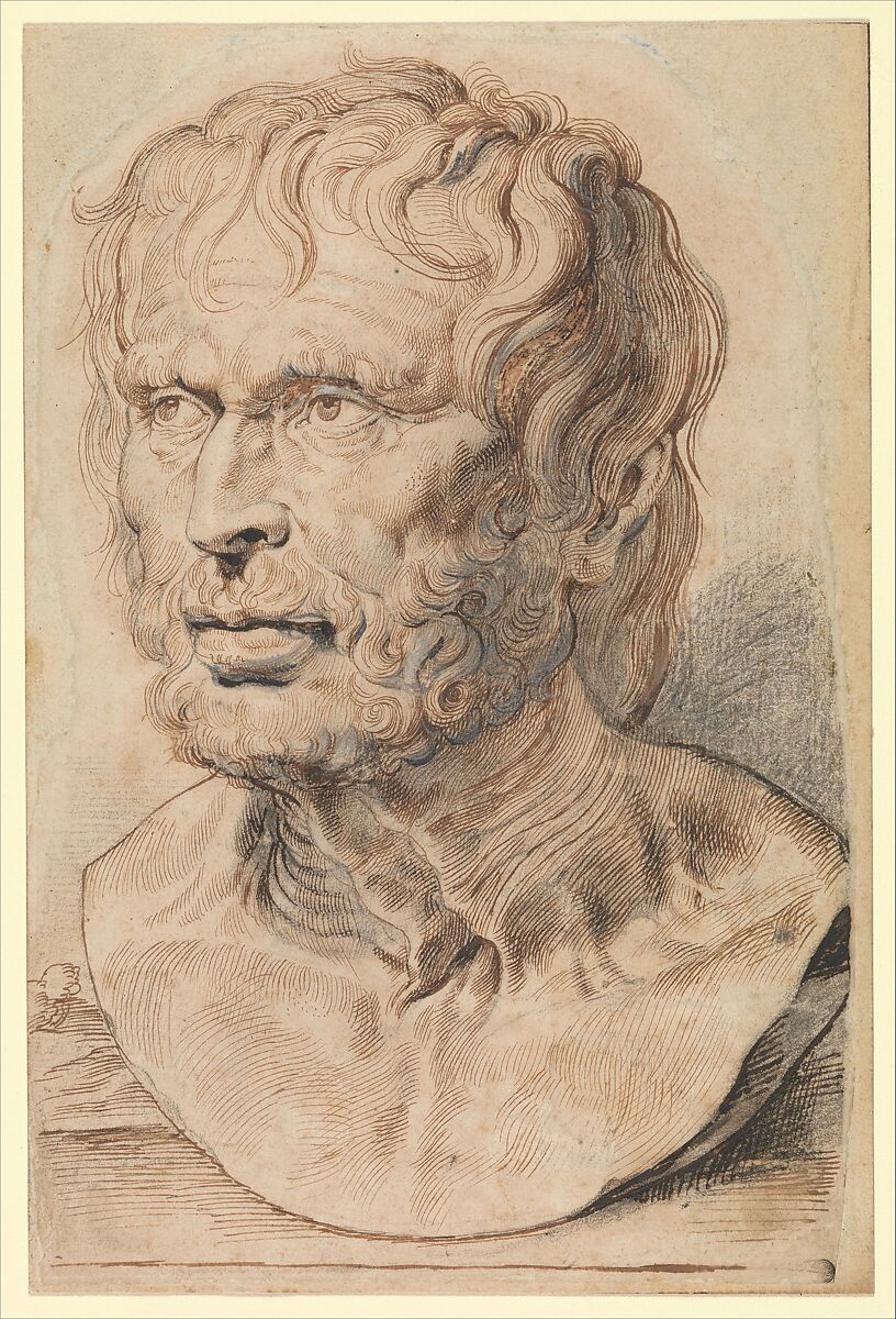 Bust of Pseudo-Seneca, Peter Paul Rubens (Flemish, Siegen 1577–1640 Antwerp)  , and Assistant (?), Pen and brown ink over black chalk heightened with white, with brush and gray ink 