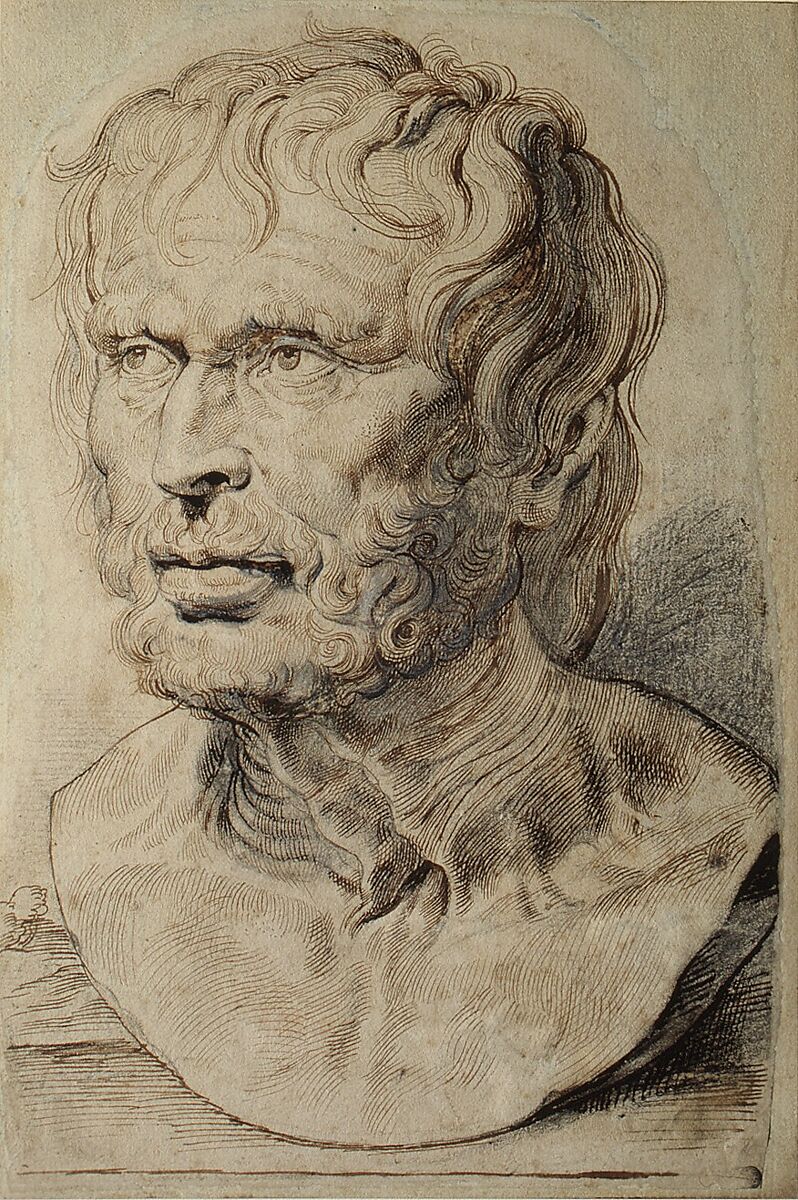 Bust of Pseudo-Seneca, Peter Paul Rubens (Flemish, Siegen 1577–1640 Antwerp)  , and Assistant (?), Pen and brown ink over black chalk heightened with white, with brush and gray ink
