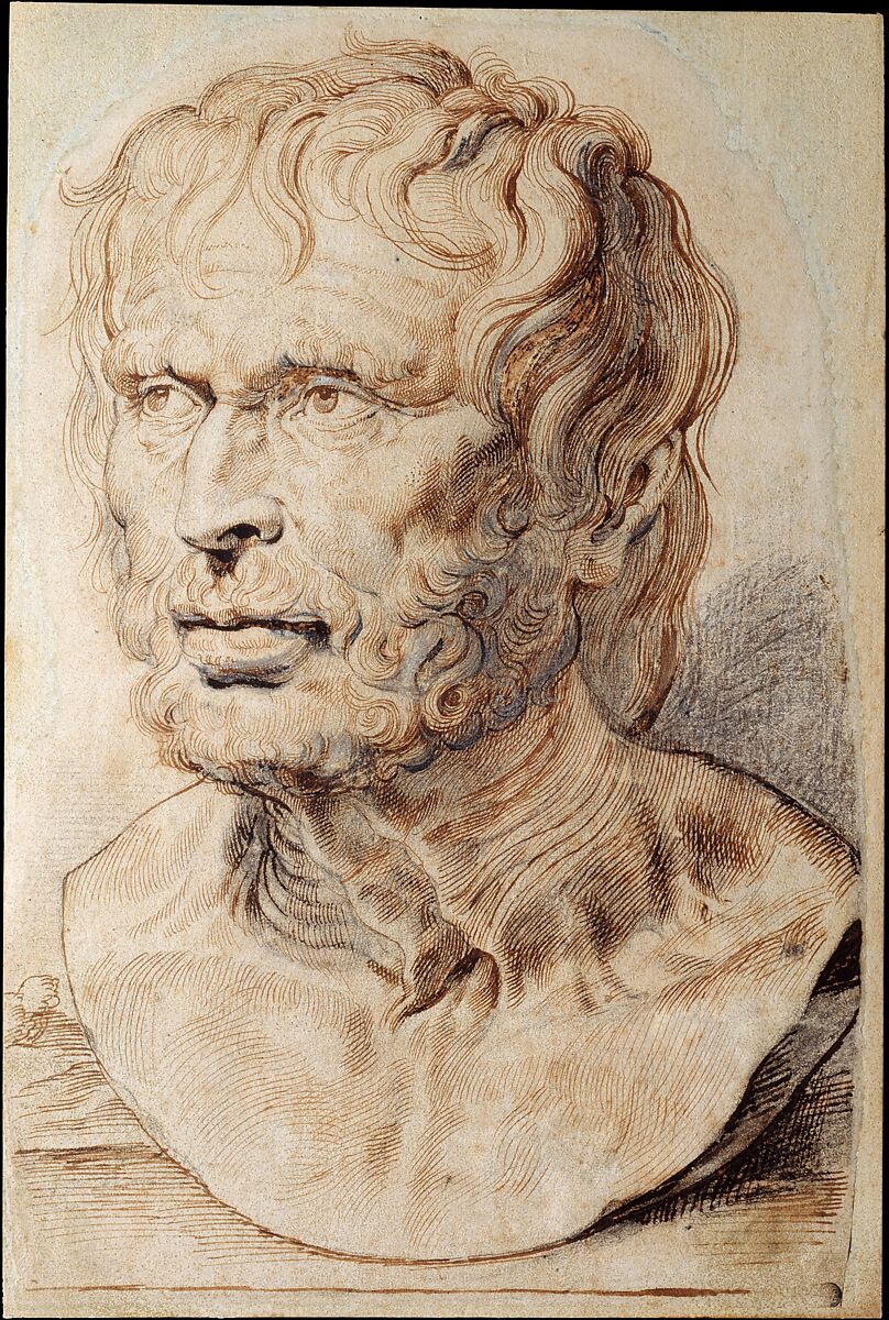 Bust of Pseudo-Seneca, Peter Paul Rubens (Flemish, Siegen 1577–1640 Antwerp)  , and Assistant (?), Pen and brown ink over black chalk heightened with white, with brush and gray ink