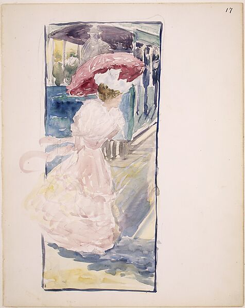 Large Boston Public Garden Sketchbook: The Huntington Avenue Streetcar, Maurice Brazil Prendergast  (American, St. John’s, Newfoundland 1858–1924 New York), Watercolor over pencil