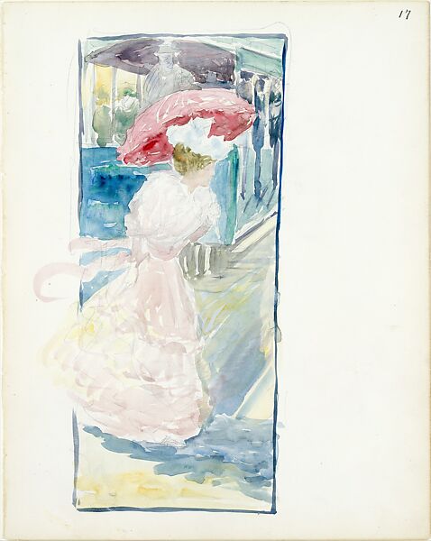 Large Boston Public Garden Sketchbook: The Huntington Avenue Streetcar, Maurice Brazil Prendergast  (American, St. John’s, Newfoundland 1858–1924 New York), Watercolor over pencil 