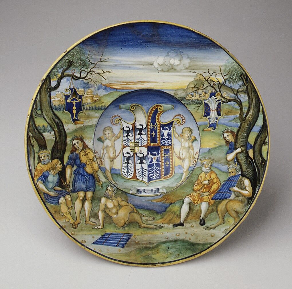 Armorial Plate (tondino): The story of King Midas, Nicola da Urbino (Italian, active by 1520–died ?1537/38 Urbino), Maiolica (tin-glazed earthenware)