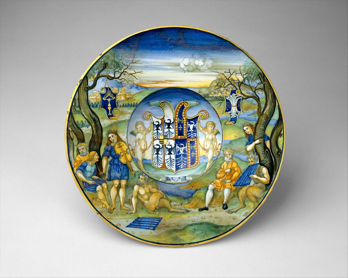 Armorial Plate (tondino): The story of King Midas, Nicola da Urbino (Italian, active by 1520–died ?1537/38 Urbino), Maiolica (tin-glazed earthenware) 