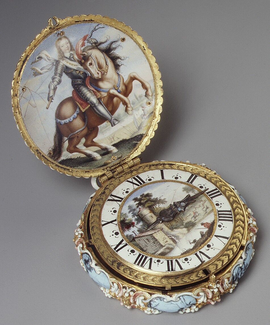 Watch, Jacques Goullons (French, active Paris, 1626–died 1671), Case and dial of enameled gold; hand of steel; movement of brass, partly gilded, and steel 