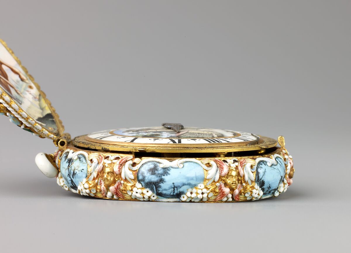 Watch, Jacques Goullons (French, recorded 1626, active Paris ca. 1640–60, died 1671), Case and dial of enameled gold; hand of steel; movement of brass, partly gilded, and steel
