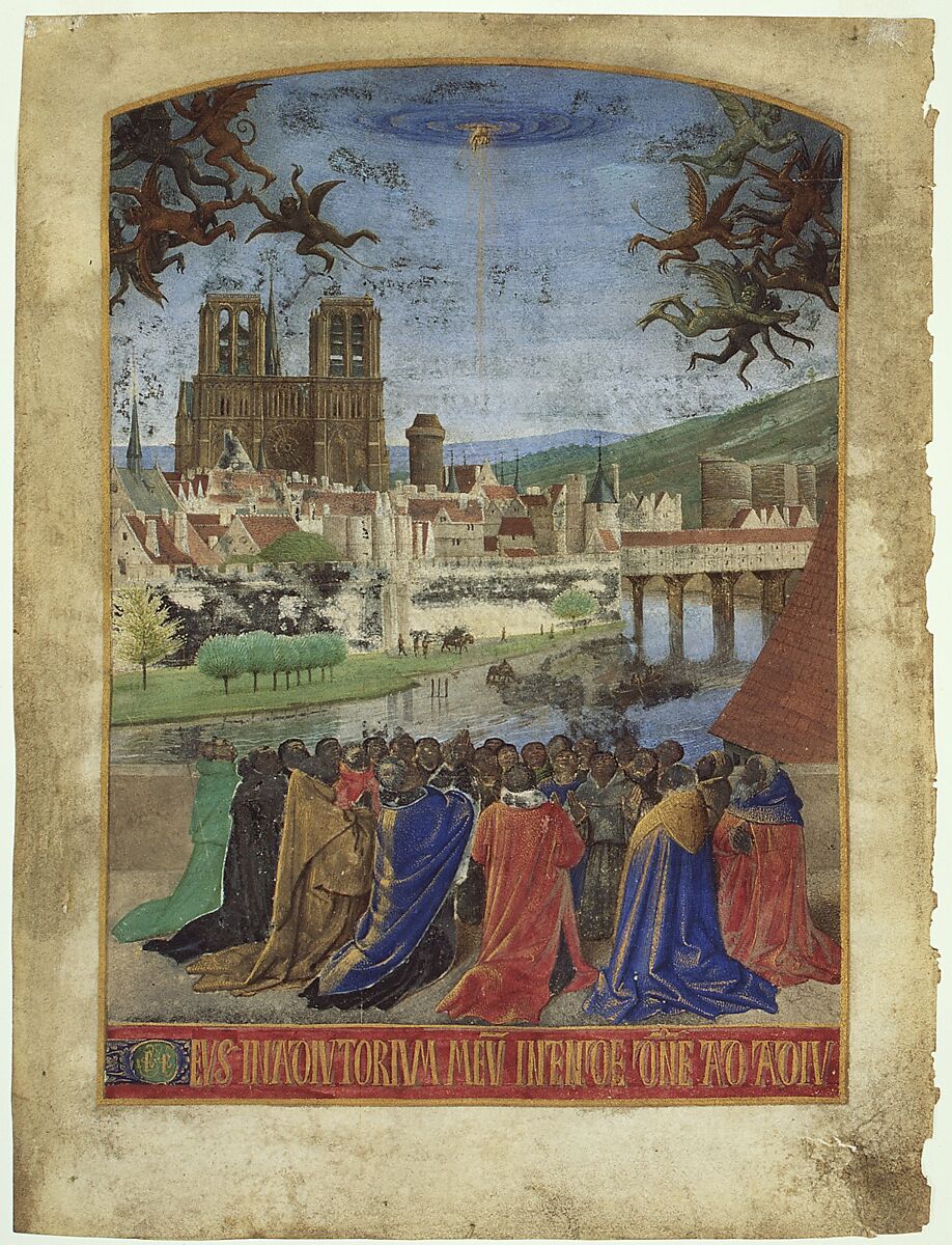 The Right Hand of God Protecting the Faithful against the Demons, Jean Fouquet (French, Tours ca. 1425–ca. 1478 Tours), Tempera and gold leaf on parchment