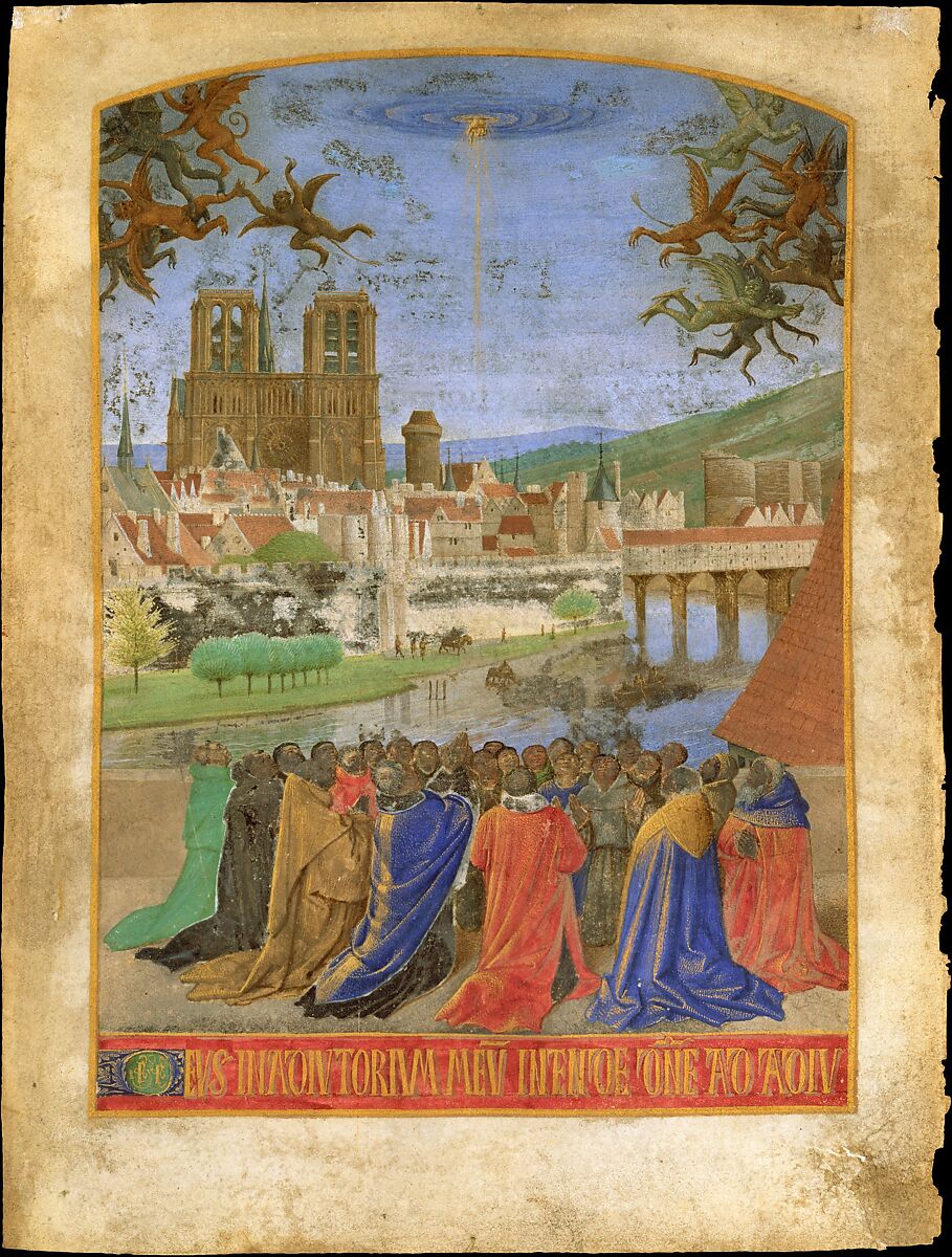 The Right Hand of God Protecting the Faithful against the Demons, Jean Fouquet  French, Tempera and gold leaf on parchment