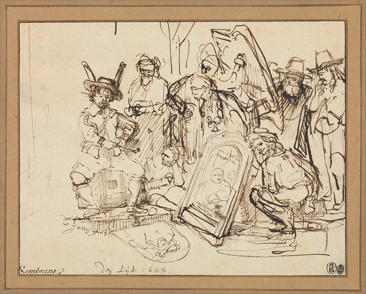 Satire on Art Criticism, Rembrandt (Rembrandt van Rijn) (Dutch, Leiden 1606–1669 Amsterdam), Pen and brown ink corrected with white. 