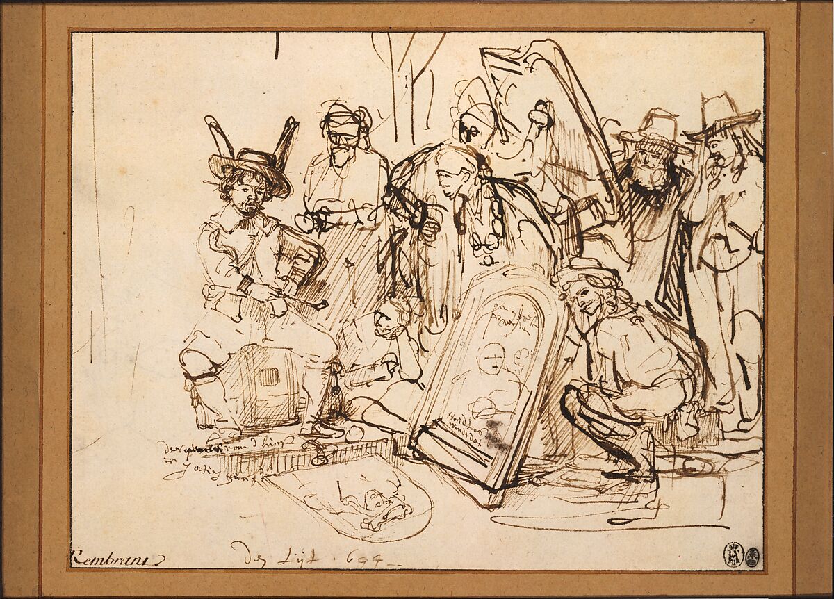 Satire on Art Criticism, Rembrandt (Rembrandt van Rijn) (Dutch, Leiden 1606–1669 Amsterdam), Pen and brown ink corrected with white.