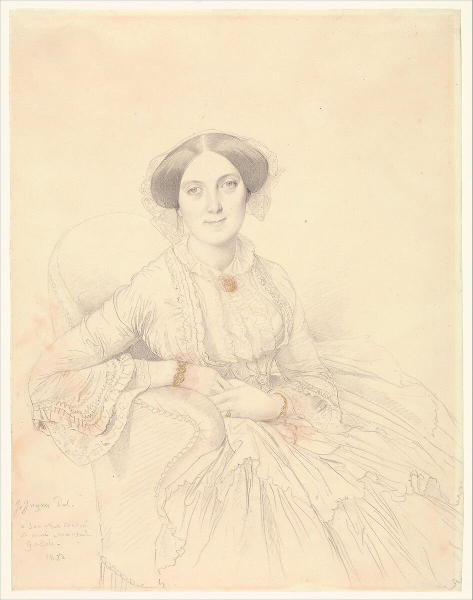Madame Félix Gallois, Jean Auguste Dominique Ingres (French, Montauban 1780–1867 Paris), Graphite with touches of gold in oil to highlight jewelry, on buff wove paper. 