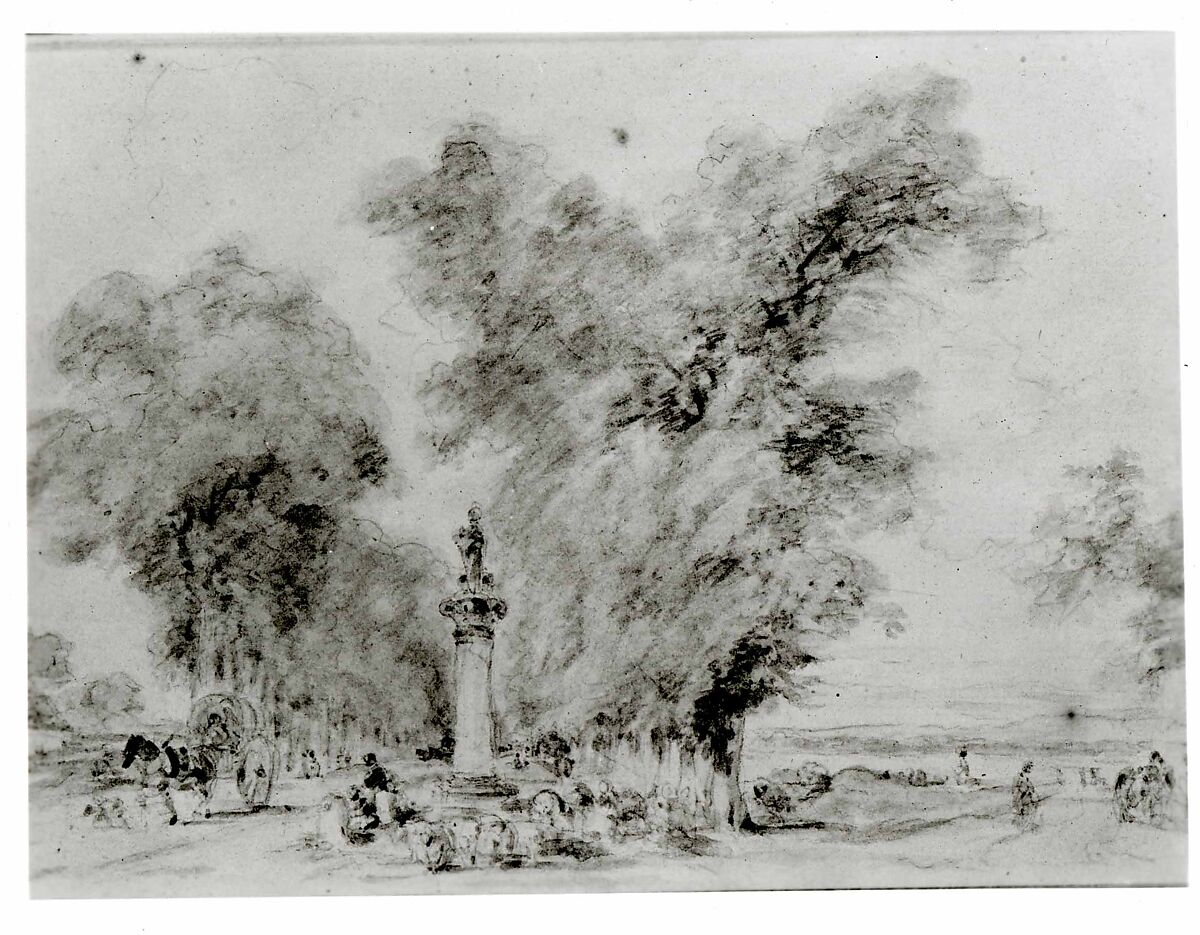 Landscape with Road and Monument, Imitator of Jean Honoré Fragonard (French, Grasse 1732–1806 Paris), Pencil and pale sepia wash