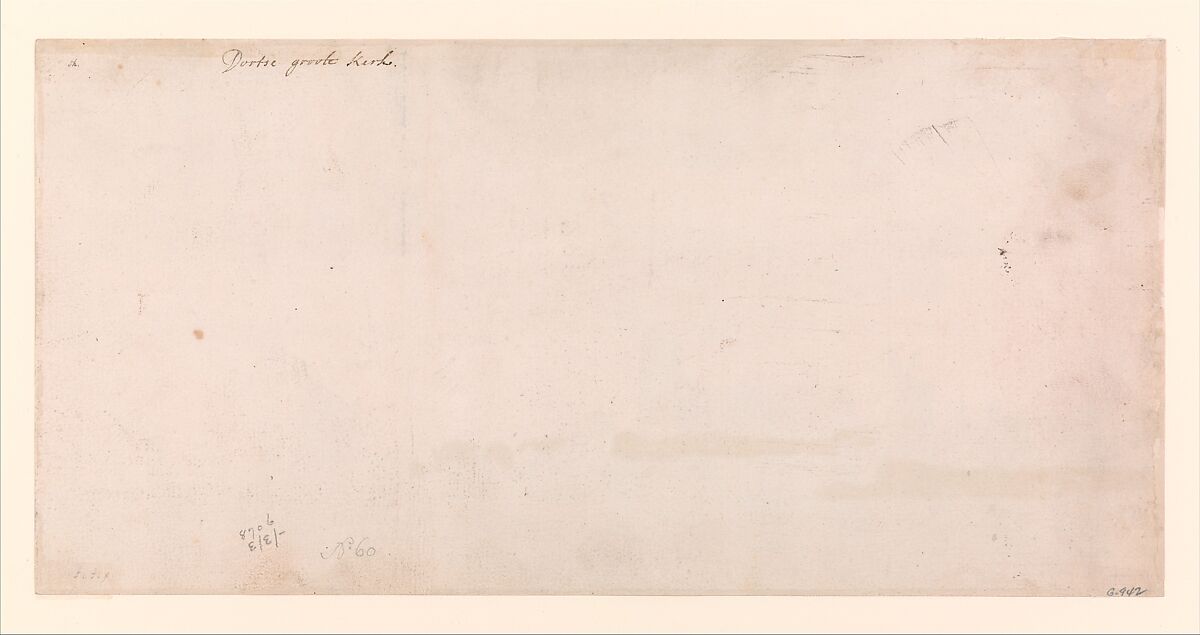 View of the Groote Kerk in Dordrecht from the River Maas, Aelbert Cuyp (Dutch, Dordrecht 1620–1691 Dordrecht), Black chalk and moistened black chalk, gray wash (mainly in the clouds, water and sails), greenish yellow and grayish green wash (in the trees and under the houses at the left), and touches of brown chalk (in and under the houses at the left and on the large sailboat).