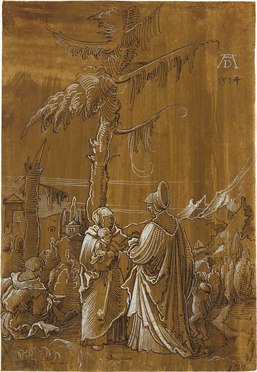 The Holy Family with Saint Elizabeth and the Infant Saint John, Follower of Albrecht Altdorfer (German, Regensburg ca. 1480–1538 Regensburg), Pen and dark brown ink highlighted with brush and opaque white on light brown prepared paper.