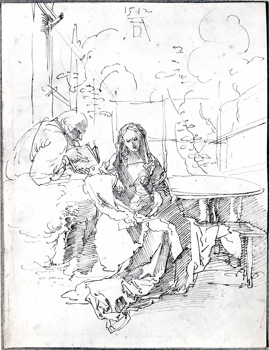 The Holy Family in an Enclosed Garden, Albrecht Dürer (German, Nuremberg 1471–1528 Nuremberg), Pen and reddish brown ink.