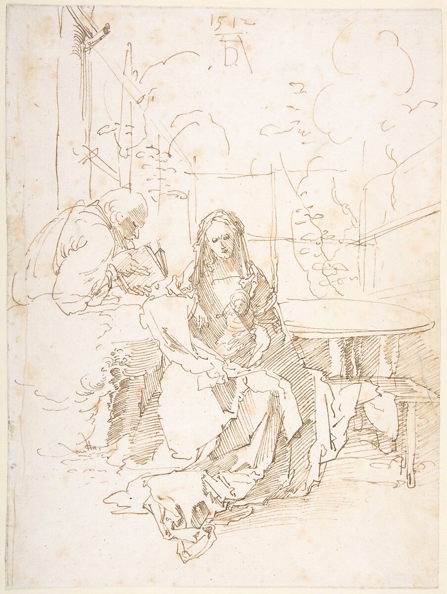 The Holy Family in an Enclosed Garden, Albrecht Dürer (German, Nuremberg 1471–1528 Nuremberg), Pen and reddish brown ink. 