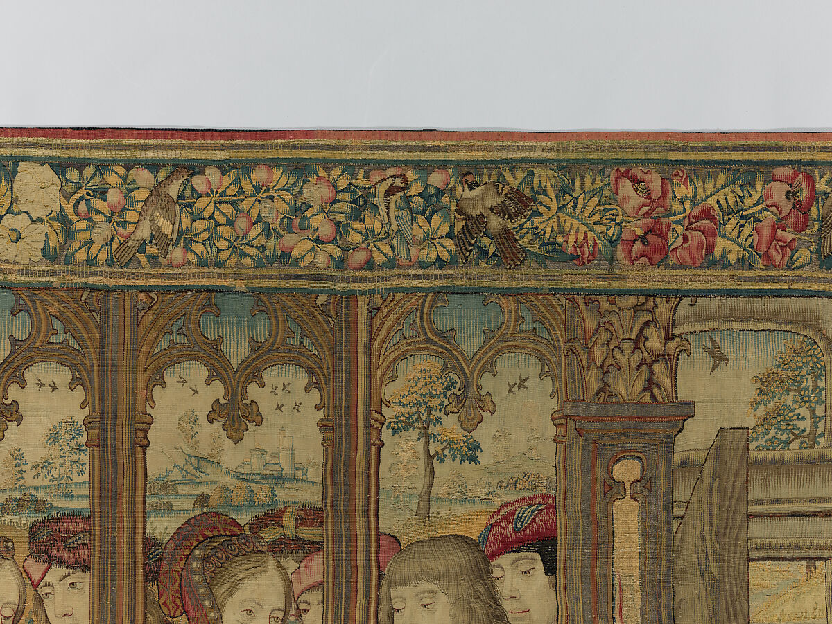 Emperor Vespasian Cured by Veronica's Veil, Wool, silk, and gilt-metal-strip-wrapped silk in slit, dovetailed, and double interlocking tapestry weave., Flemish, Brussels