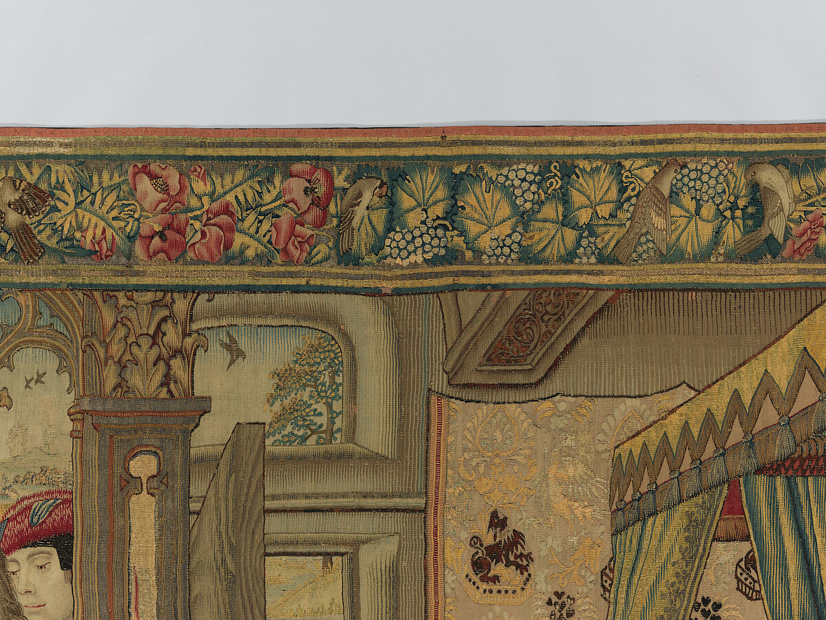 Emperor Vespasian Cured by Veronica's Veil, Wool, silk, and gilt-metal-strip-wrapped silk in slit, dovetailed, and double interlocking tapestry weave., Flemish, Brussels