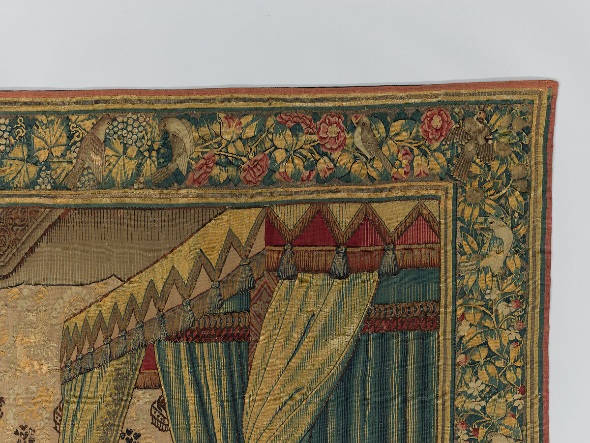 Emperor Vespasian Cured by Veronica's Veil, Wool, silk, and gilt-metal-strip-wrapped silk in slit, dovetailed, and double interlocking tapestry weave., Flemish, Brussels